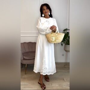 Zara White Bohemian Maxi Skirt and Crop Top Set  embroidered